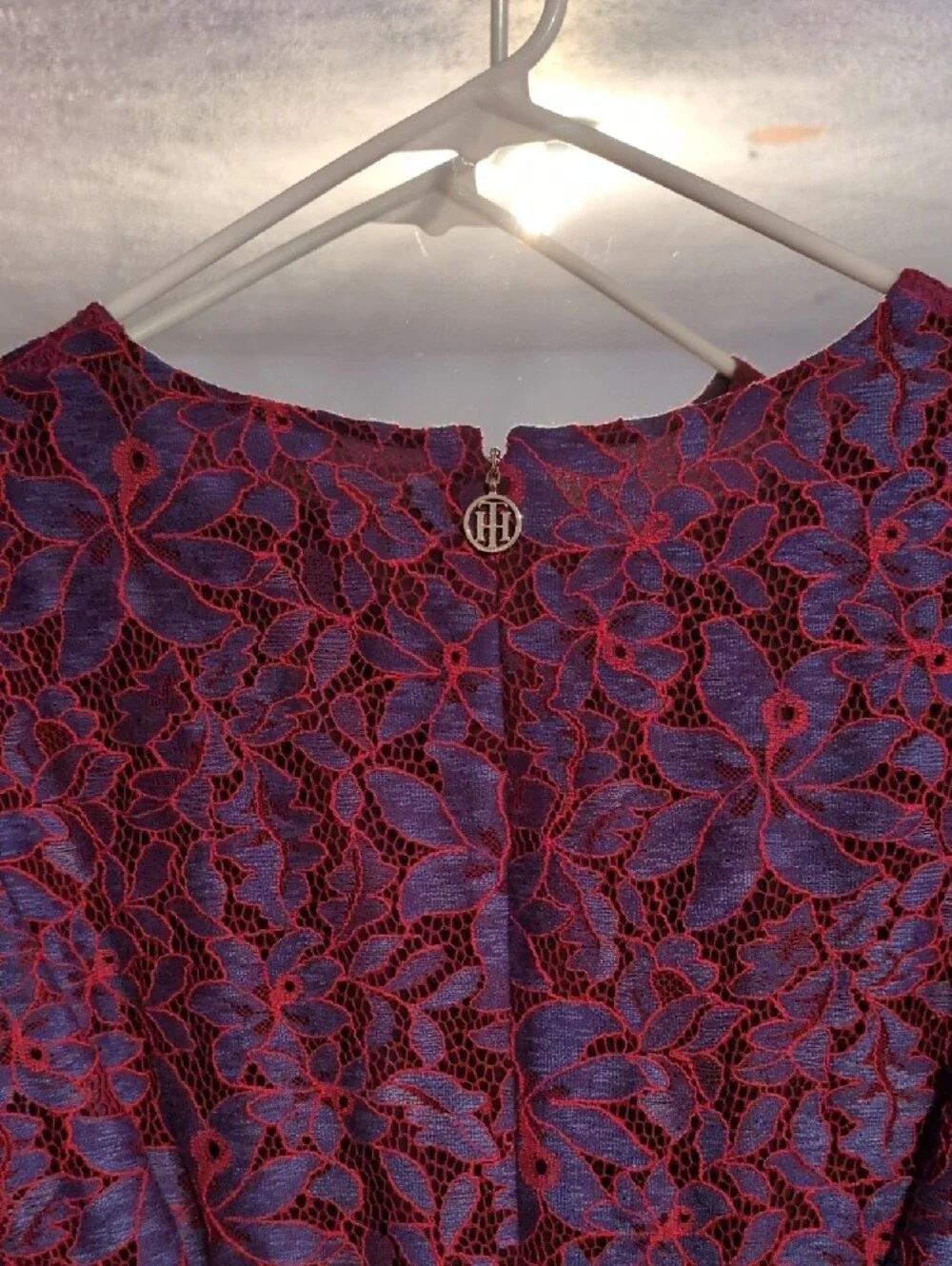 Tommy Hilfiger Burgundy and Blue Floral Lace Midi Dress